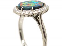 Art Deco 18ct White Gold & Platinum, Black Opal & Diamond Ring
