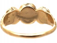 Georgian 15ct Gold, Ruby & Rose Diamond Ring with Repousse Shoulders