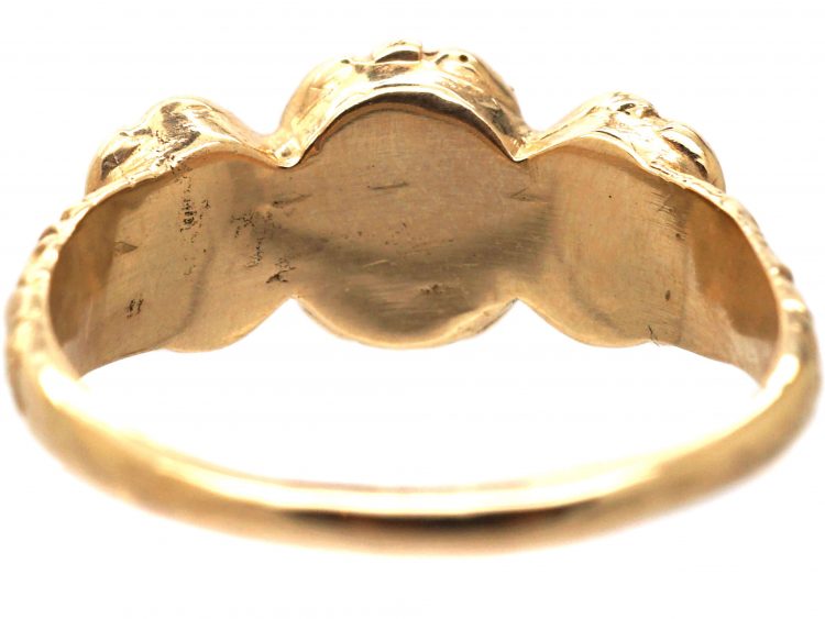Georgian 15ct Gold, Ruby & Rose Diamond Ring with Repousse Shoulders