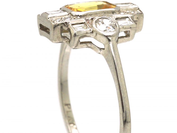 18ct White Gold, Yellow Sapphire & Diamond Ring