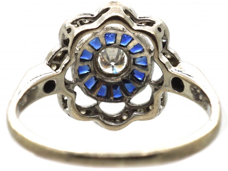 18ct White Gold, French Cut Sapphire & Diamond Target Ring