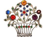 Edwardian Silver & Coloured Paste Basket Brooch