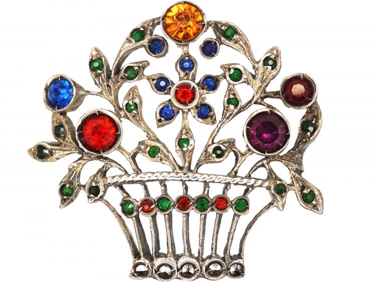 Edwardian Silver & Coloured Paste Basket Brooch