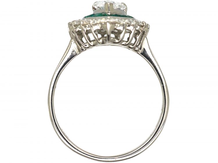 18ct White Gold, Emerald & Diamond Pear Shaped Ring