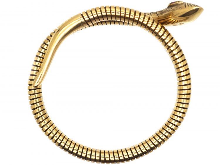 1960s 9ct Gold Snake Bracelet with Ruby set Eyes