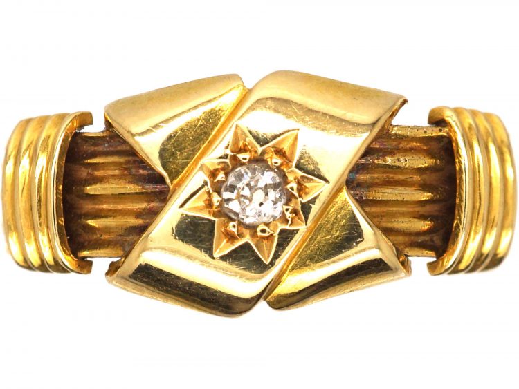 Edwardian 18ct Gold Kiss Ring set with a Diamond