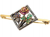 Edwardian Rose, Shamrock & Thistle Brooch set with Diamonds, Emeralds & Rubies
