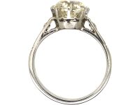 Art Deco French Platinum 2.10 Carat Diamond Solitaire Ring with Diamond Set Shoulders