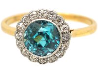 Edwardian 18ct Gold & Platinum, Zircon & Diamond Cluster Ring