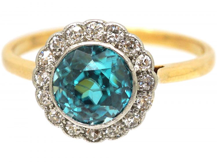 Edwardian 18ct Gold & Platinum, Zircon & Diamond Cluster Ring