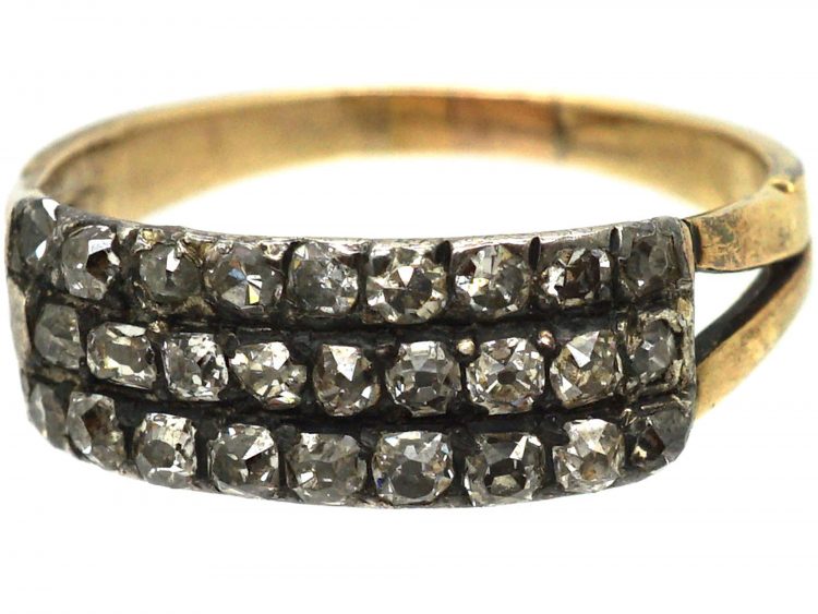 Georgian 15ct Gold & Silver, Three Row Old Mine Cut Diamond Ring