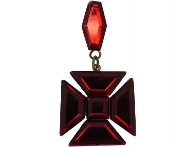 Early 19th Century Large Red Vauxhall Glass Maltese Cross Pendant