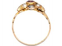 Victorian 15ct Gold Ruby, Emerald & Natural Split Pearl Ring