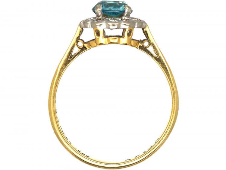 Art Deco 18ct Gold & Platinum, Zircon & Diamond Cluster Ring