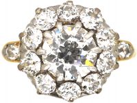 Edwardian 18ct Gold, Diamond Cluster Ring with Diamond Set Shoulders