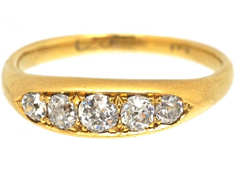 Edwardian 18ct Gold & Diamond Five Stone Boat Shaped Ring