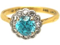 Art Deco 18ct Gold & Platinum, Zircon & Diamond Cluster Ring
