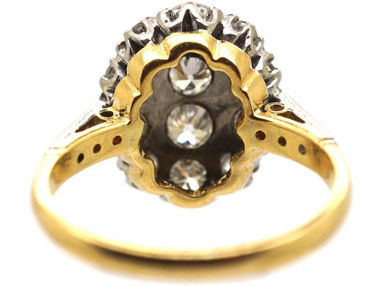 Retro 18ct Gold Diamond Cluster Ring with Diamond Set Shoulders