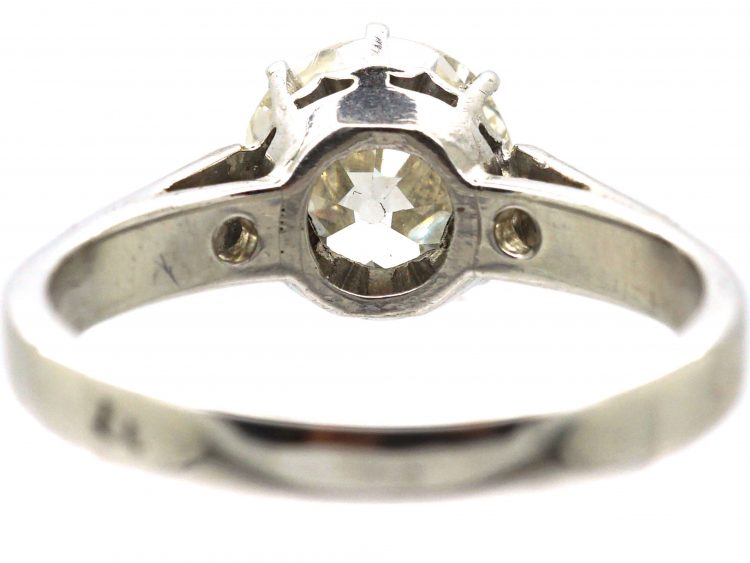 Art Deco French Platinum 2.10 Carat Diamond Solitaire Ring with Diamond Set Shoulders