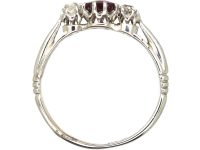 Early 20th Century 18ct White Gold, Ruby & Diamond Three Stone Ring