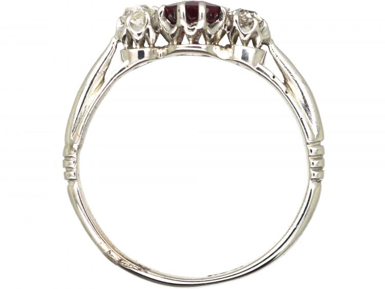Early 20th Century 18ct White Gold, Ruby & Diamond Three Stone Ring