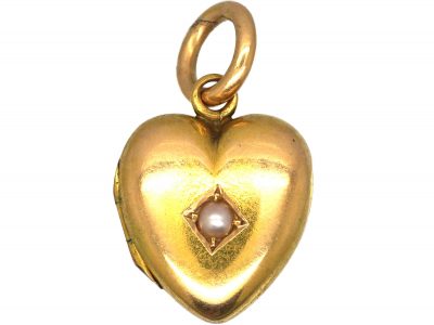 Edwardian 15ct Gold Heart Shaped Locket set with a Natural Split Pearl