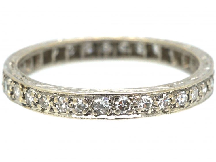Art Deco Platinum & Diamond Eternity Ring with Engraved Sides