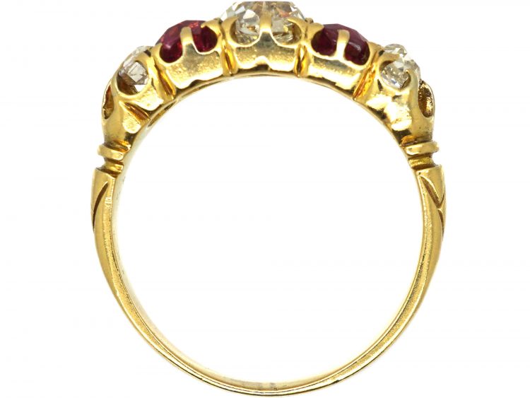 Victorian 18ct Gold, Ruby & Diamond Five Stone Ring
