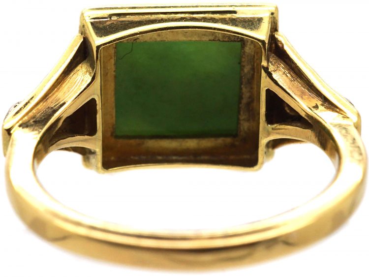 18ct Gold, Domed Nephrite & Diamond Ring