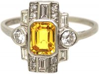 18ct White Gold, Yellow Sapphire & Diamond Ring