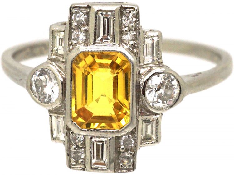 18ct White Gold, Yellow Sapphire & Diamond Ring