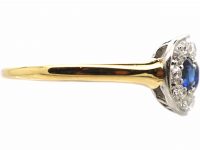 Edwardian 18ct & Platinum, Three Stone Sapphire & Diamond Oval Boat Shaped Ring