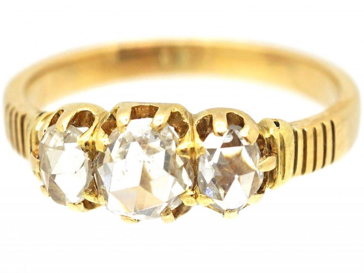 Victorian 18ct Gold Three Stone Rose Diamond Ring