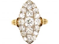 Victorian 18ct Gold Navette Shaped Ring set with Old Mine Cut Diamonds