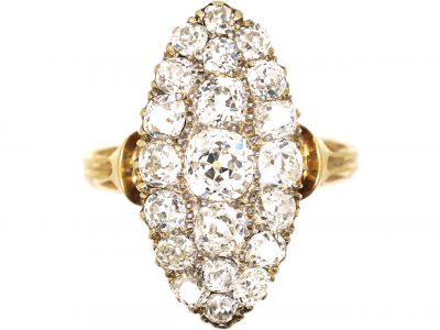 Victorian 18ct Gold Navette Shaped Ring set with Old Mine Cut Diamonds