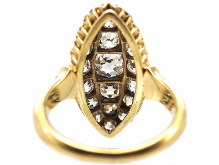 Victorian 18ct Gold Navette Shaped Ring set with Old Mine Cut Diamonds