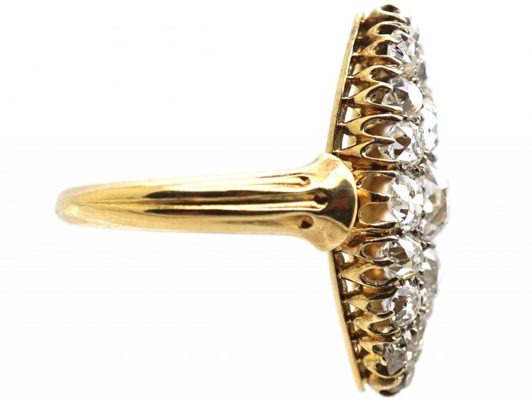 Victorian 18ct Gold Navette Shaped Ring set with Old Mine Cut Diamonds