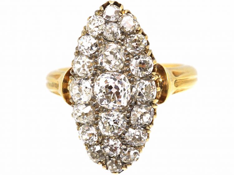 Victorian 18ct Gold Navette Shaped Ring set with Old Mine Cut Diamonds