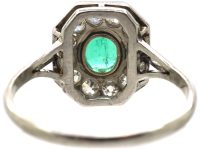 Art Deco Platinum, Emerald & Diamond Octagonal Shaped Ring