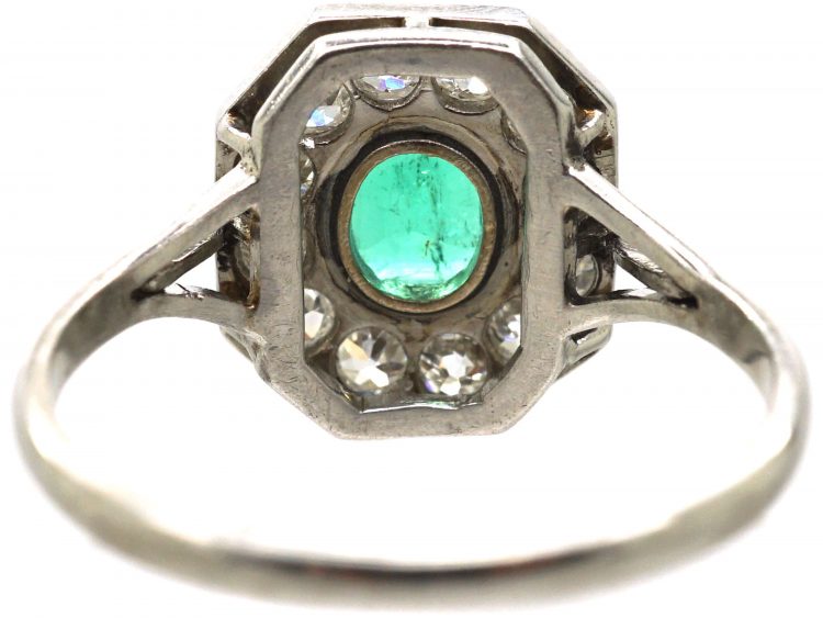 Art Deco Platinum, Emerald & Diamond Octagonal Shaped Ring