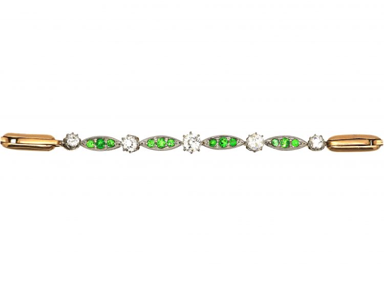 Edwardian 18ct Gold, Green Garnet & Diamond Bracelet