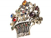 Edwardian Silver & Coloured Paste Basket Brooch