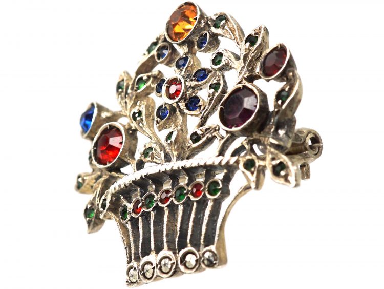 Edwardian Silver & Coloured Paste Basket Brooch