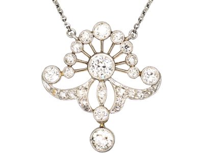 Art Deco Platinum & 15ct Gold, Diamond Pendant on Platinum Chain