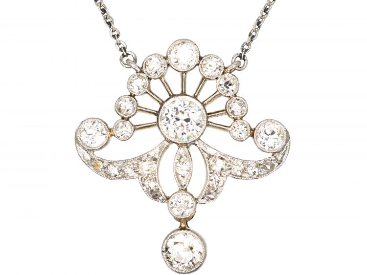 Art Deco Platinum & 15ct Gold, Diamond Pendant on Platinum Chain