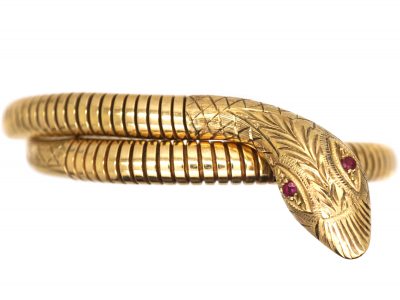 1960s 9ct Gold Snake Bracelet with Ruby set Eyes