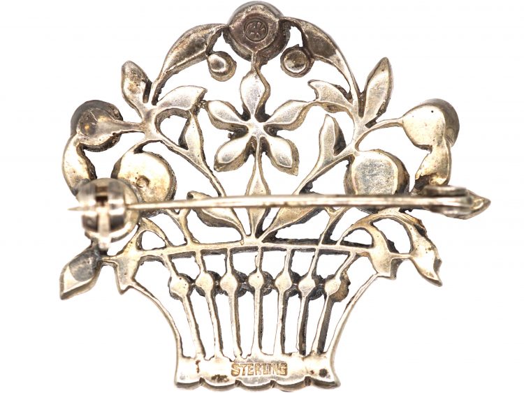 Edwardian Silver & Coloured Paste Basket Brooch