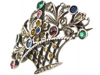 Edwardian Silver & Coloured Paste Basket of Flowers Brooch