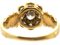 Victorian 18ct Gold, Old Mine Cut Diamond Cluster Ring with Ornate Shoulders