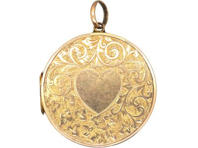 Edwardian 9ct Gold Round Locket with Heart Motif